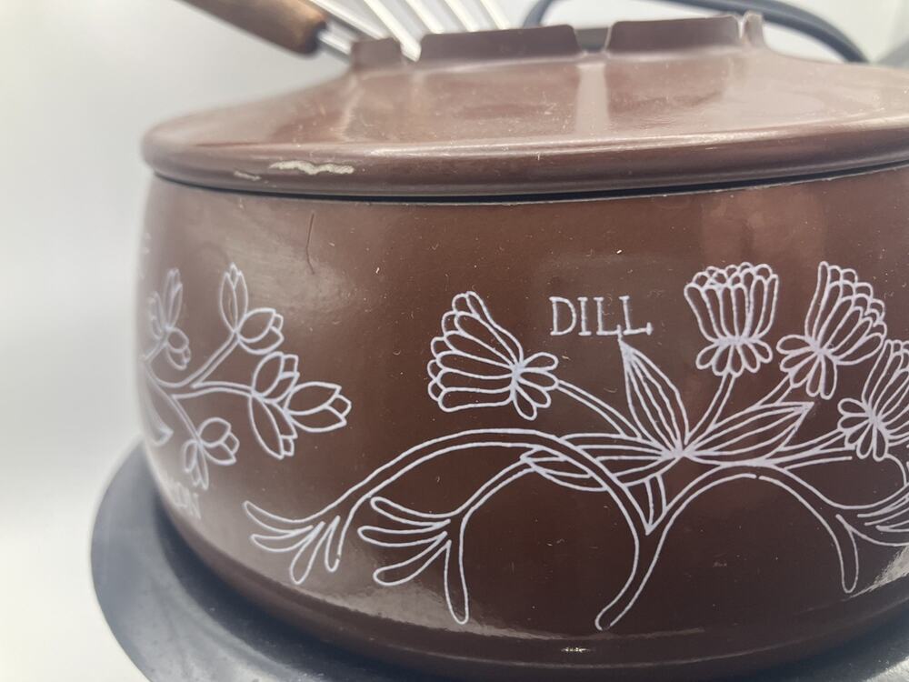 Vintage Sears Poppy Electric Fondue Pot Set 6 Forks 1970s Floral Retro Kitchen